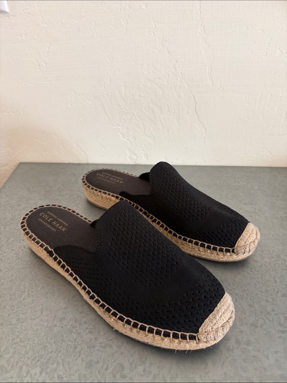 Cole Haan Grandseries Black Knit Espadrille Mules Size 8B